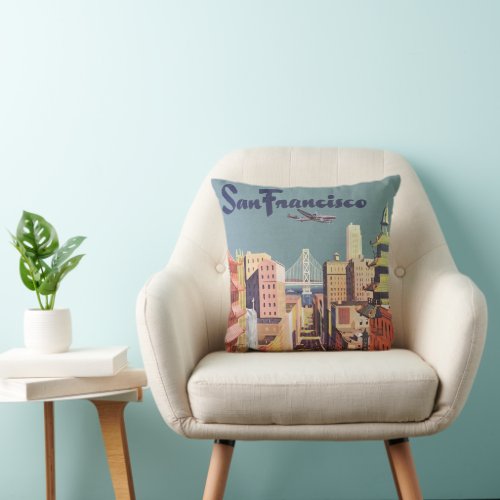 Vintage Travel Poster San Francisco Cable Cars Throw Pillow