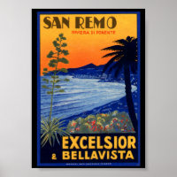 Vintage Travel Poster, San Remo Excelsior Italy Poster