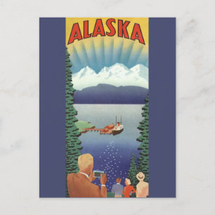 Vintage Travel Poster, Scenic Alaska Landscape Postcard