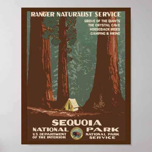 Vintage Travel Poster Sequoia National Park Camp