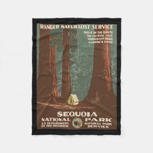 Vintage Travel Poster Sequoia National Park Camp Fleece Blanket