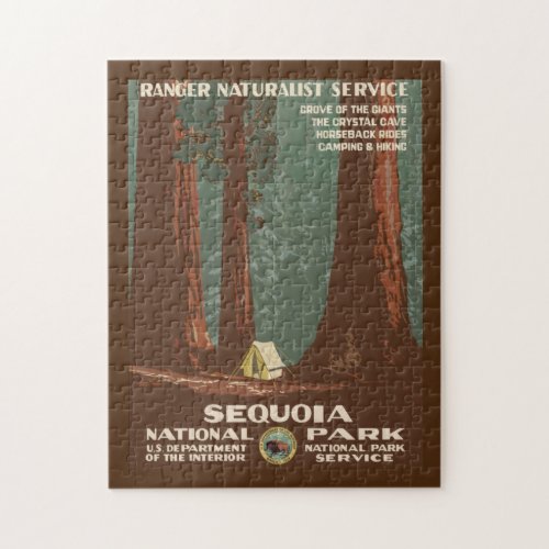 Vintage Travel Poster Sequoia National Park Camp Jigsaw Puzzle