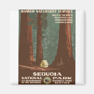 Vintage Travel Poster Sequoia National Park Camp Magnet