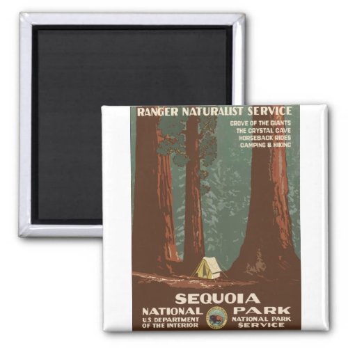 Vintage Travel Poster Sequoia National Park Camp Magnet