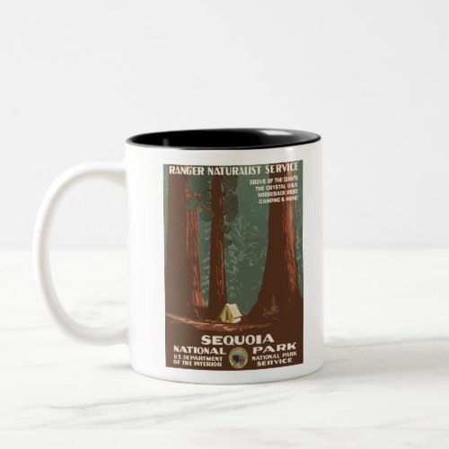 Vintage Travel Poster Sequoia National Park Camp Two_Tone Coffee Mug