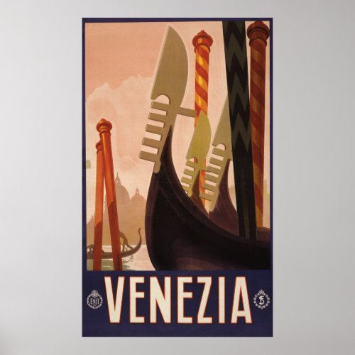 Vintage Travel Poster Showing A Canal In Venice