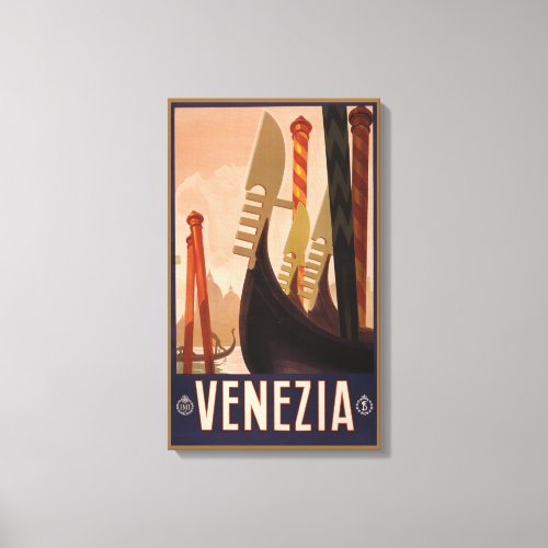 Vintage Travel Poster Showing A Canal In Venice Canvas Print