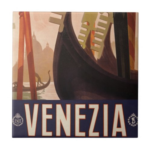Vintage Travel Poster Showing A Canal In Venice Ceramic Tile