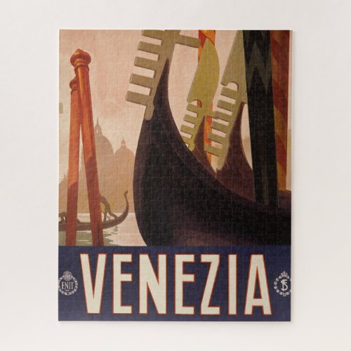 Vintage Travel Poster Showing A Canal In Venice Jigsaw Puzzle