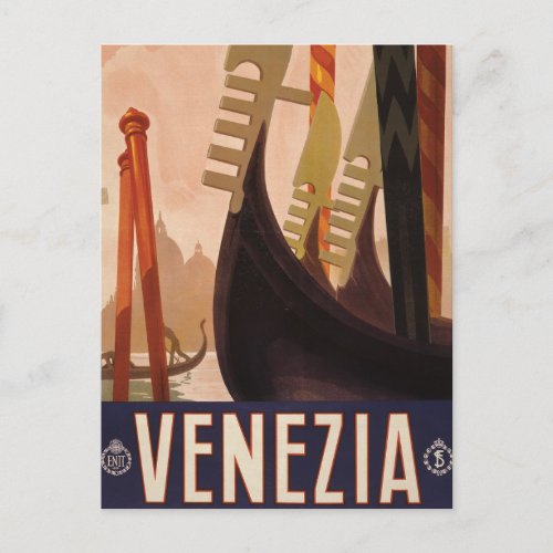 Vintage Travel Poster Showing A Canal In Venice Postcard