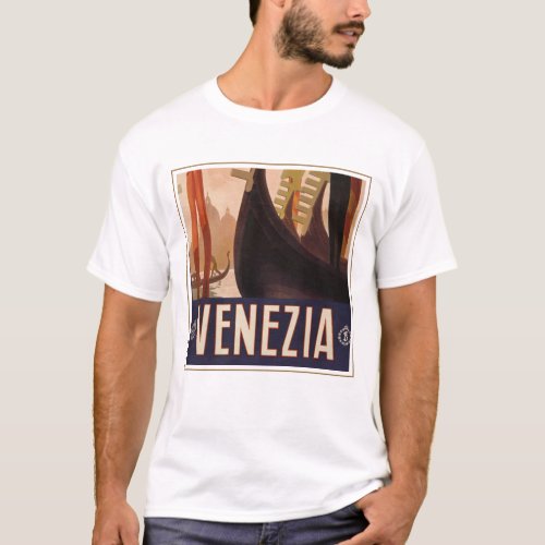 Vintage Travel Poster Showing A Canal In Venice T_Shirt