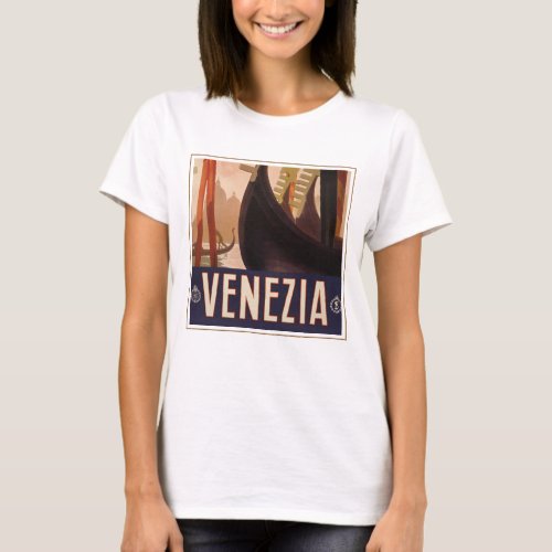 Vintage Travel Poster Showing A Canal In Venice T_Shirt