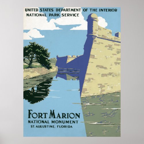 Vintage Travel Poster Showing Fort Marion