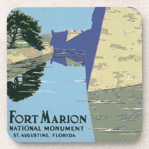 Vintage Travel Poster Showing Fort Marion Beverage Coaster
