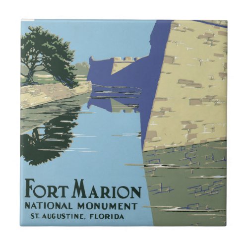 Vintage Travel Poster Showing Fort Marion Ceramic Tile