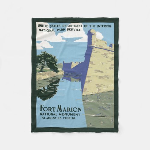 Vintage Travel Poster Showing Fort Marion Fleece Blanket