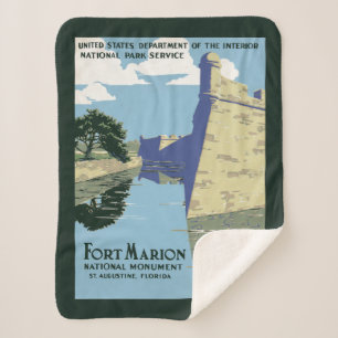 Vintage Travel Poster Showing Fort Marion Sherpa Blanket