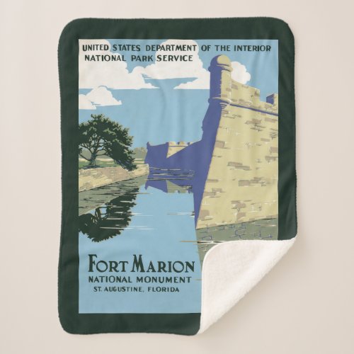 Vintage Travel Poster Showing Fort Marion Sherpa Blanket