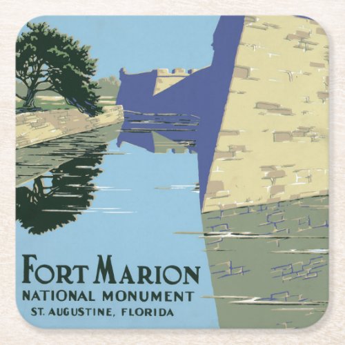 Vintage Travel Poster Showing Fort Marion Square Paper Coaster