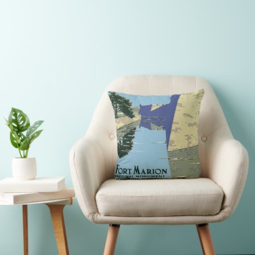 Vintage Travel Poster Showing Fort Marion Throw Pillow