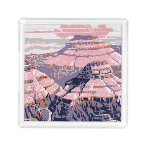 Vintage Travel Poster Shows Views Of Grand Canyon Acrylic Tray