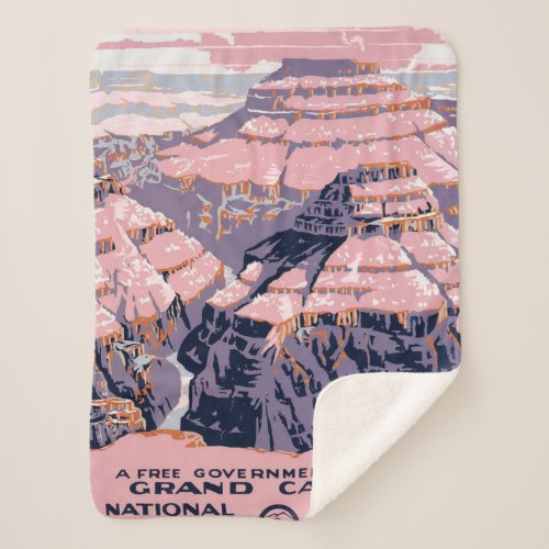 Vintage Travel Poster Shows Views Of Grand Canyon Sherpa Blanket