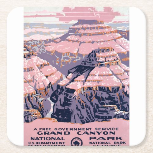 Vintage Travel Poster Shows Views Of Grand Canyon Square Paper Coaster