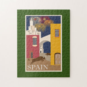 Vintage Travel Poster Spain Painting Fire Works Jigsaw Puzzle
