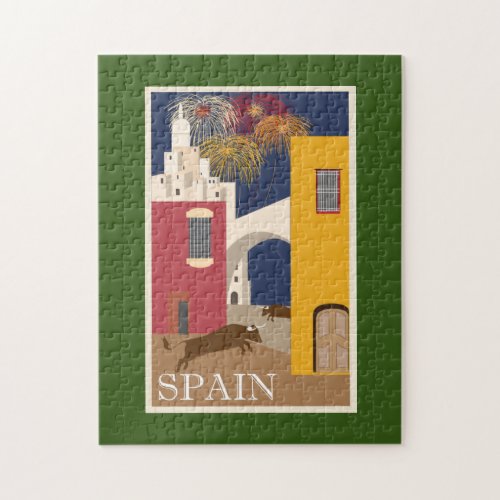 Vintage Travel Poster Spain Painting Fire Works Jigsaw Puzzle