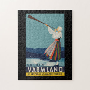 Vintage Travel Poster Sweden, Woman, snow, ice Jigsaw Puzzle