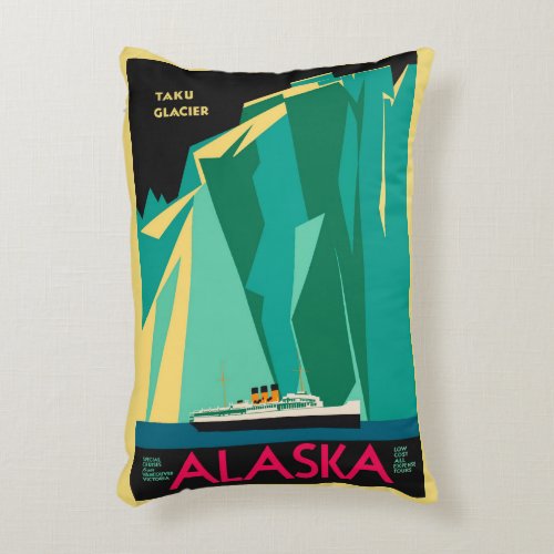 Vintage Travel Poster Taku Glacier Alaska Accent Pillow