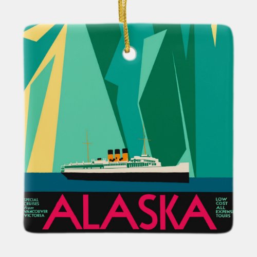Vintage Travel Poster Taku Glacier Alaska Ceramic Ornament