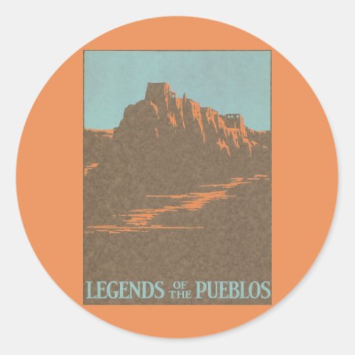 Vintage Travel Poster Taos Pueblos New Mexico Classic Round Sticker