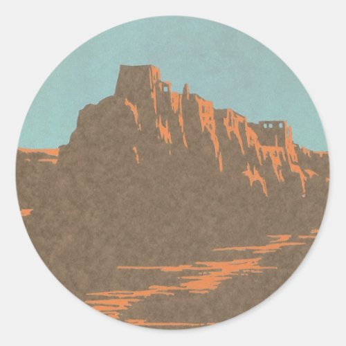 Vintage Travel Poster Taos Pueblos New Mexico Classic Round Sticker