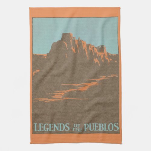 Vintage Travel Poster Taos Pueblos New Mexico Kitchen Towel