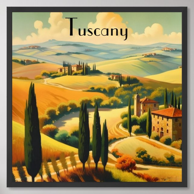 Vintage Travel Poster Tuscany countryside (Framed Front)