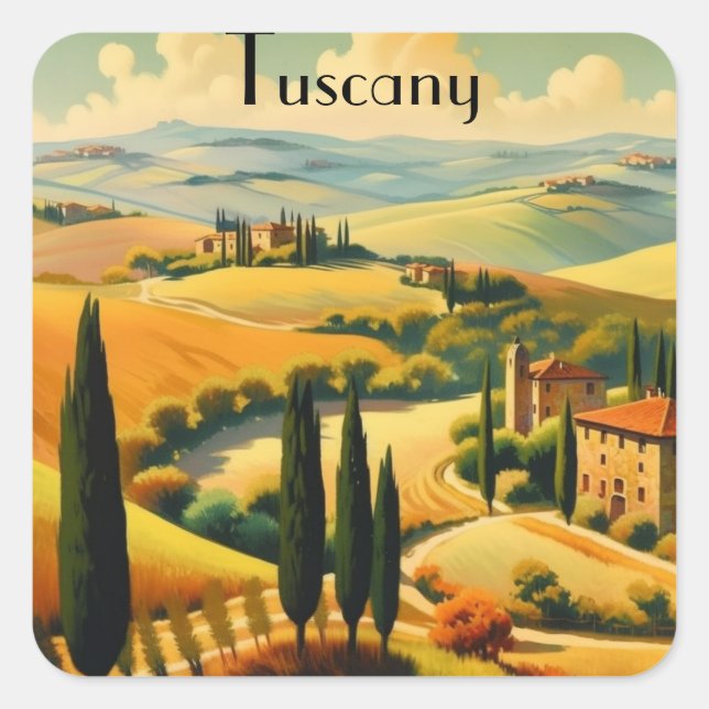 Vintage Travel Poster Tuscany, customizable Square Sticker (Front)