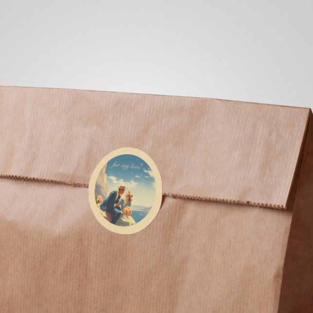 Vintage Travel Poster, Valentine customizable Classic Round Sticker (Creator Uploaded)