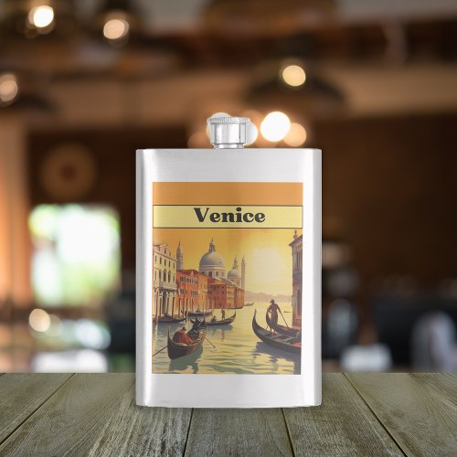 Vintage Travel Poster Venice Italy Flask