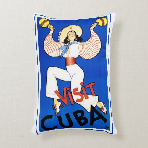 Vintage Travel Poster Visit Havana Cuba Maracas Accent Pillow