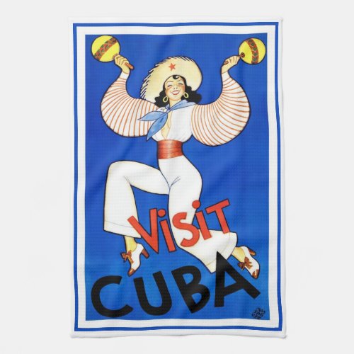 Vintage Travel Poster Visit Havana Cuba Maracas Kitchen Towel