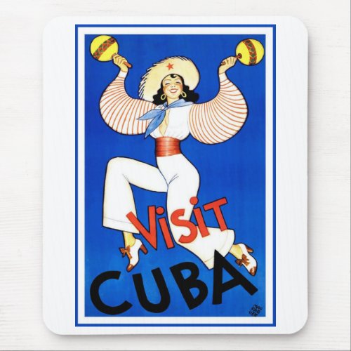Vintage Travel Poster Visit Havana Cuba Maracas Mouse Pad