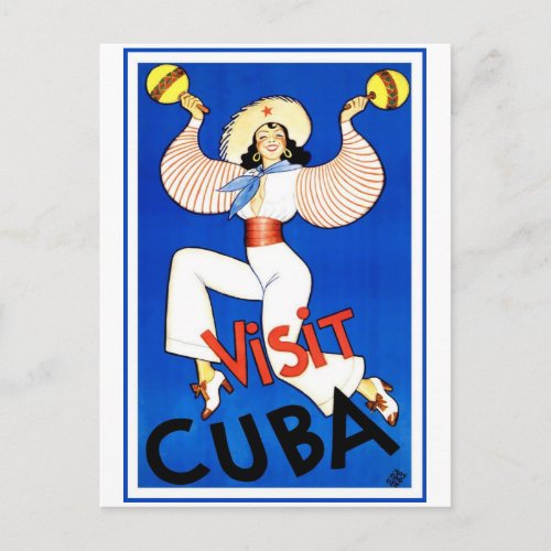 Vintage Travel Poster Visit Havana Cuba Maracas Postcard