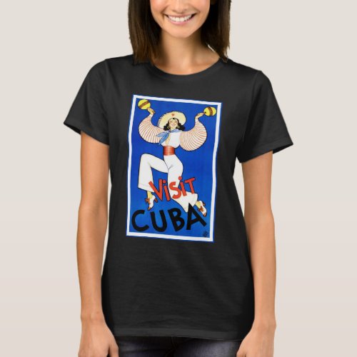 Vintage Travel Poster Visit Havana Cuba Maracas T_Shirt