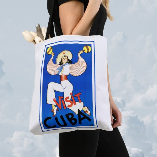 Vintage Travel Poster Visit Havana Cuba Maracas Tote Bag