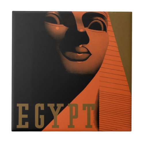Vintage Travel Poster with Sphinx Egypt Africa Ceramic Tile