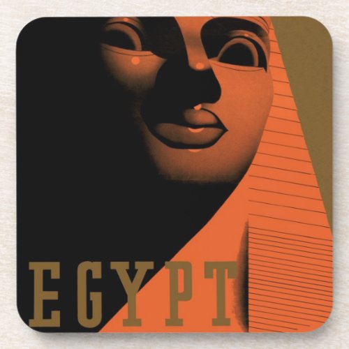 Vintage Travel Poster with Sphinx Egypt Africa Drink Coaster