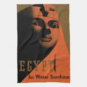 Vintage Travel Poster with Sphinx, Egypt, Africa Kitchen Towel