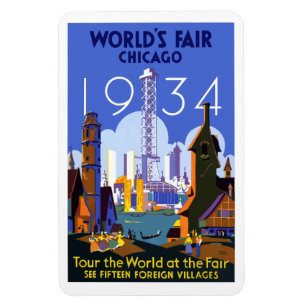 Vintage travel poster World's Fair Chicago, 1934, Magnet