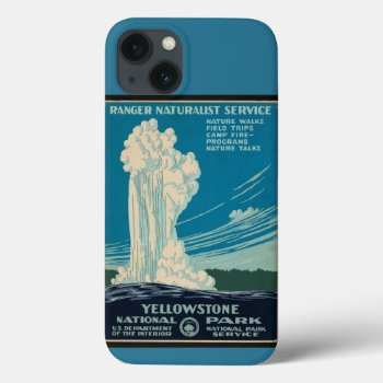 Vintage Travel Poster Yellowstone Park On Teal  Iphone 13 Case by annpowellart at Zazzle
